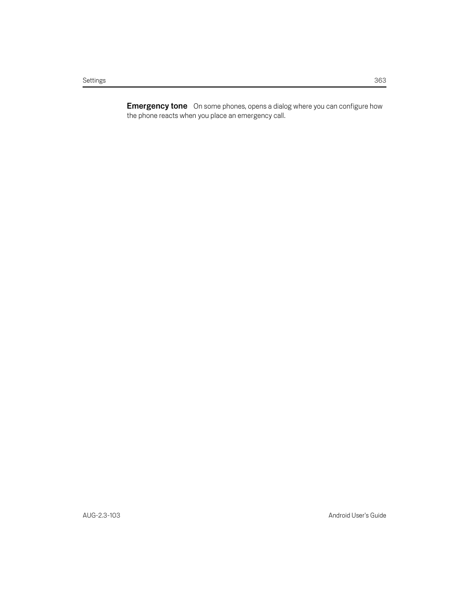 Emergency tone | Samsung Android 2.3 User Manual | Page 363 / 380