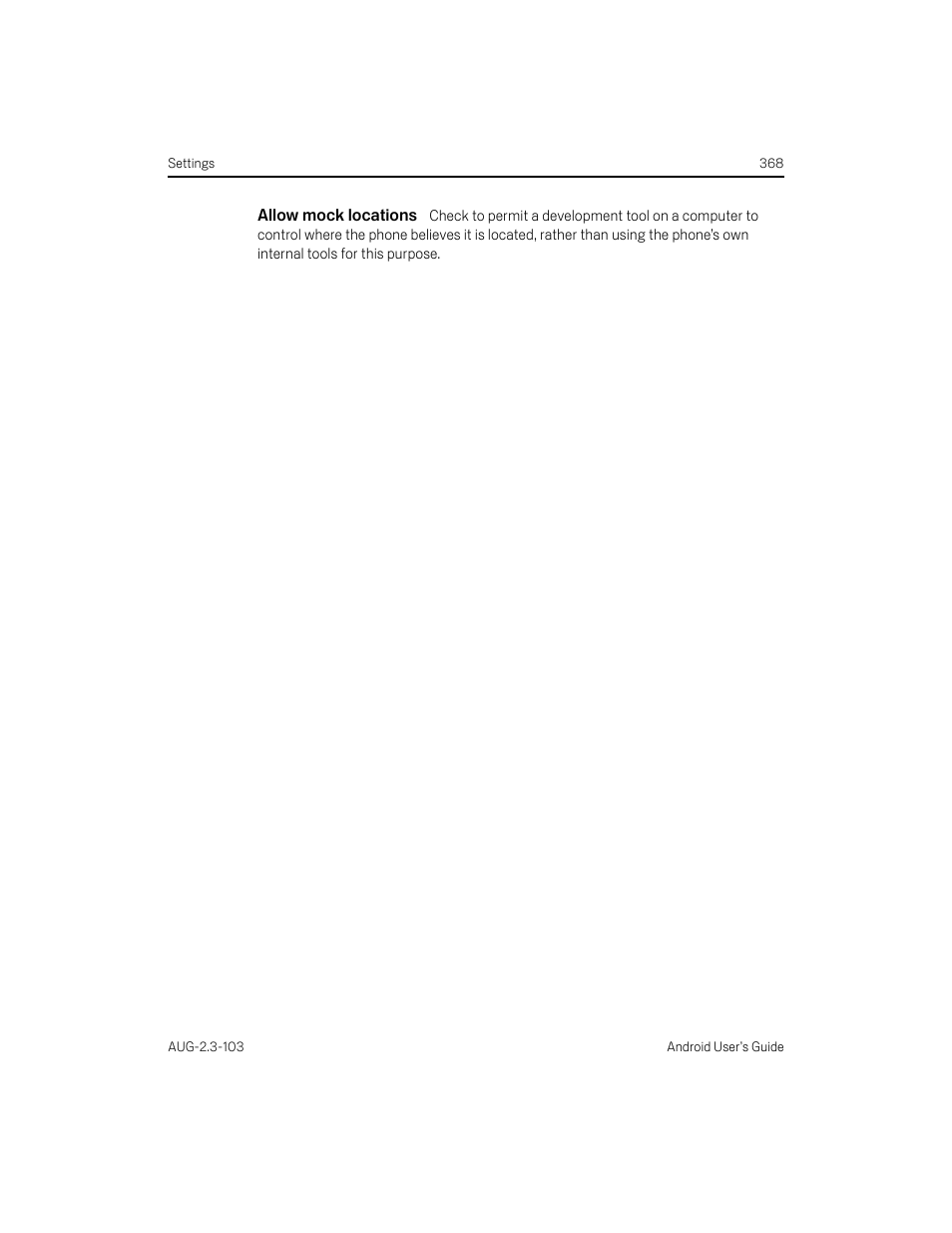 Allow mock locations | Samsung Android 2.3 User Manual | Page 368 / 380