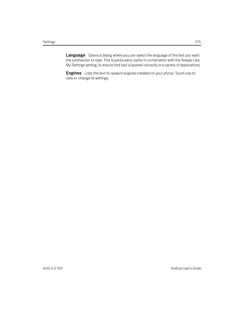 Language, Engines | Samsung Android 2.3 User Manual | Page 375 / 380