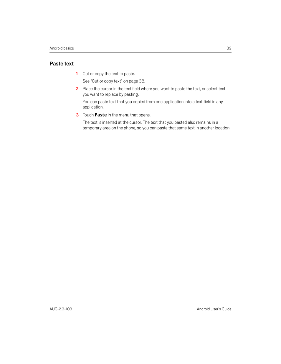 Paste text | Samsung Android 2.3 User Manual | Page 39 / 380