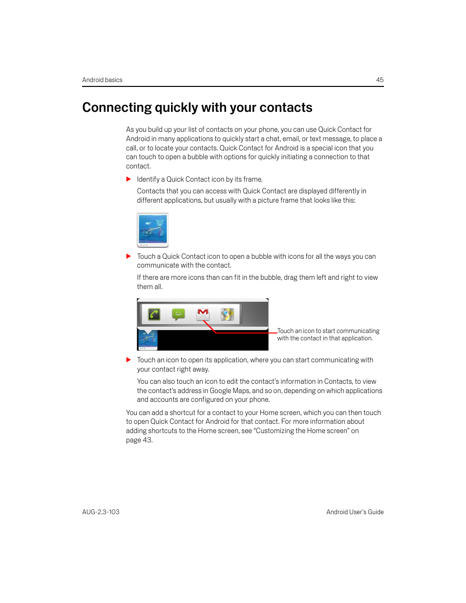 Connecting quickly with your contacts, Connecting quickly with your contacts 45 | Samsung Android 2.3 User Manual | Page 45 / 380