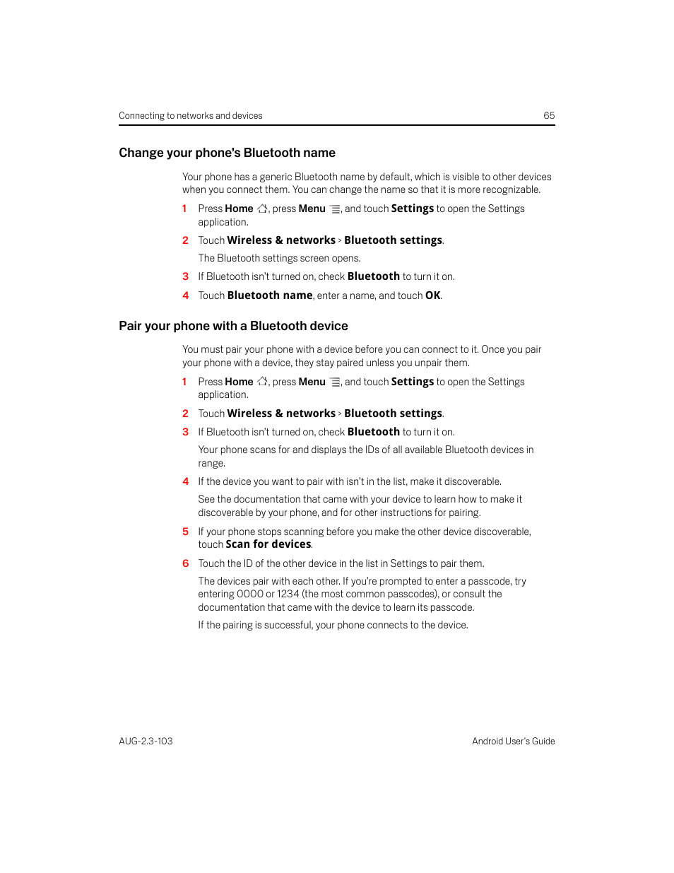 Change your phone’s bluetooth name, Pair your phone with a bluetooth device | Samsung Android 2.3 User Manual | Page 65 / 380