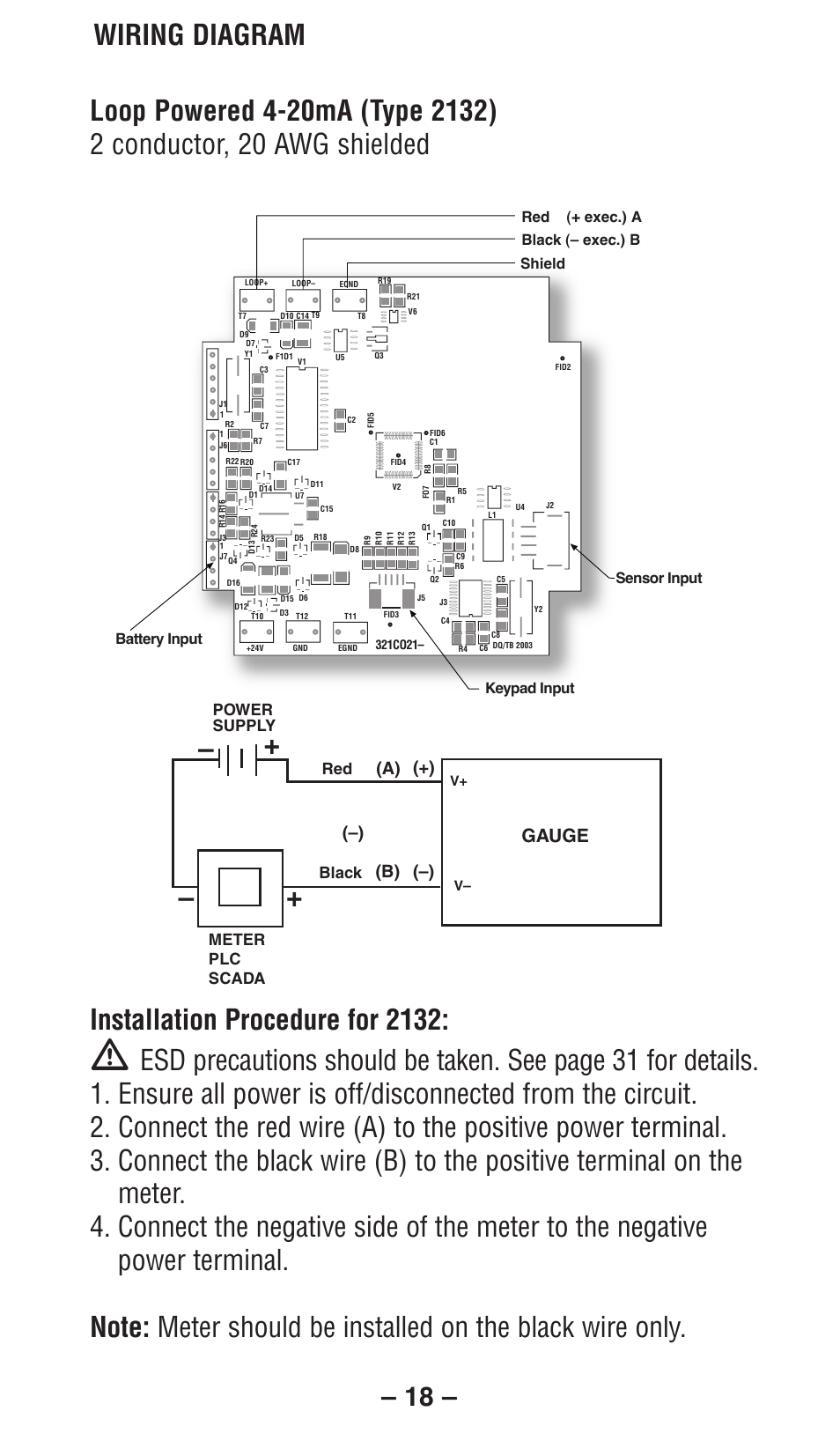 Wiring diagram, Gauge, A) (b) (–) | Ashcroft 2236 - Digital Sanitary Pressure Gauge User Manual | Page 18 / 32