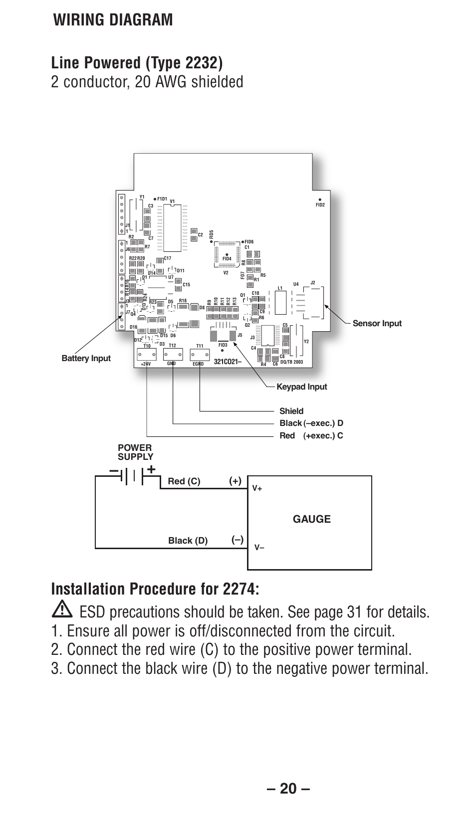 Wiring diagram, Gauge, Power suppl y | Red (c) black (d) | Ashcroft 2236 - Digital Sanitary Pressure Gauge User Manual | Page 20 / 32