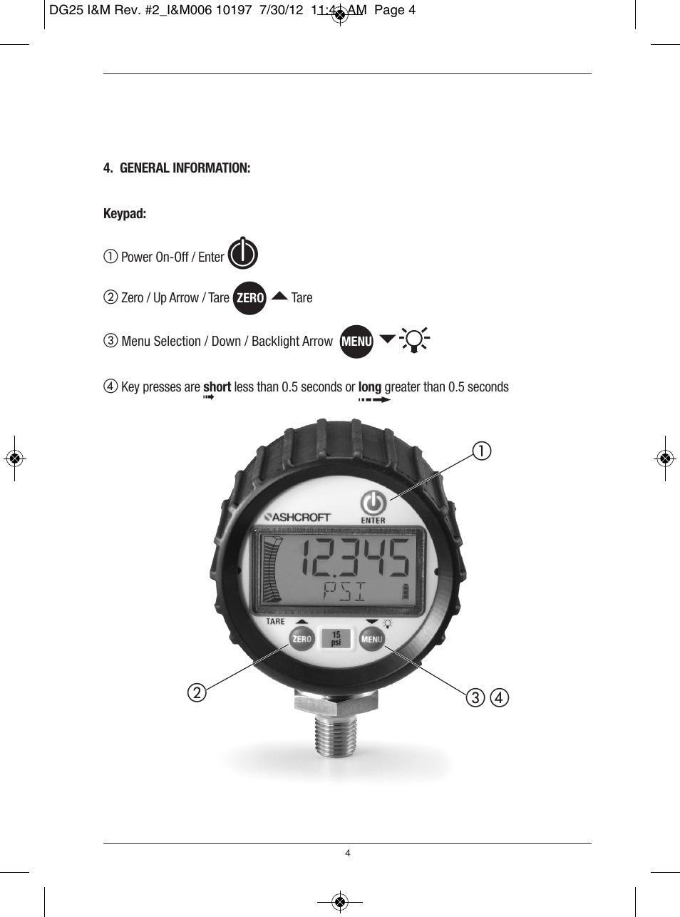Ashcroft DG25 General Purpose Digital Gauge User Manual | Page 4 / 16