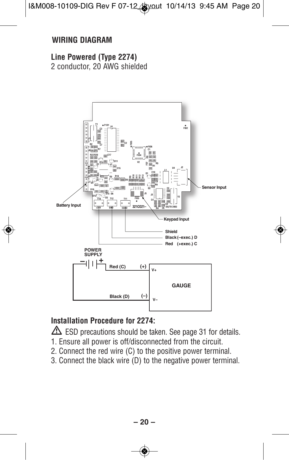 Wiring diagram, Gauge, Power suppl y | Red (c) black (d) | Ashcroft 2274 Digital Industrial Gauge User Manual | Page 20 / 32