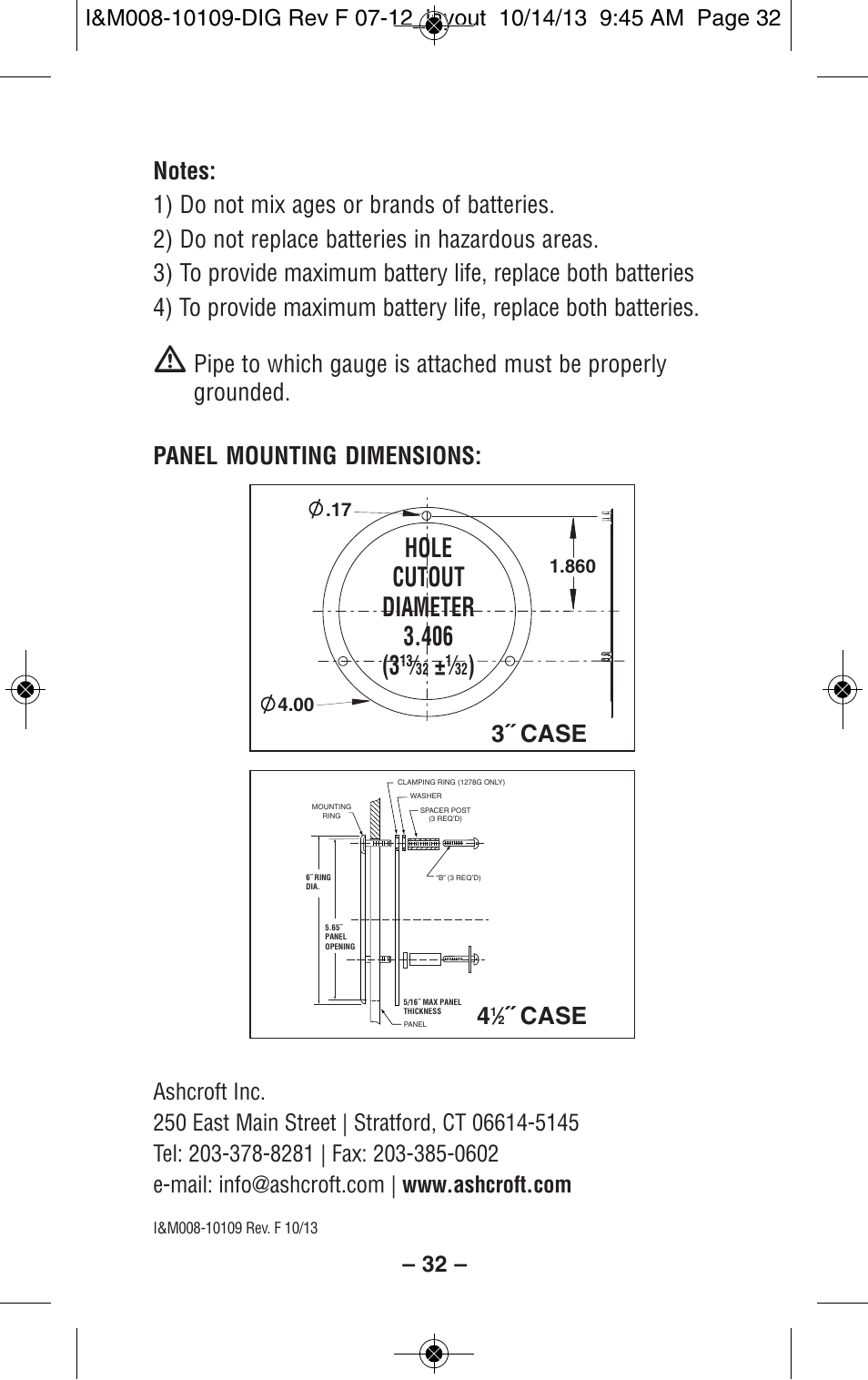 3˝ case panel mounting dimensions | Ashcroft 2274 Digital Industrial Gauge User Manual | Page 32 / 32