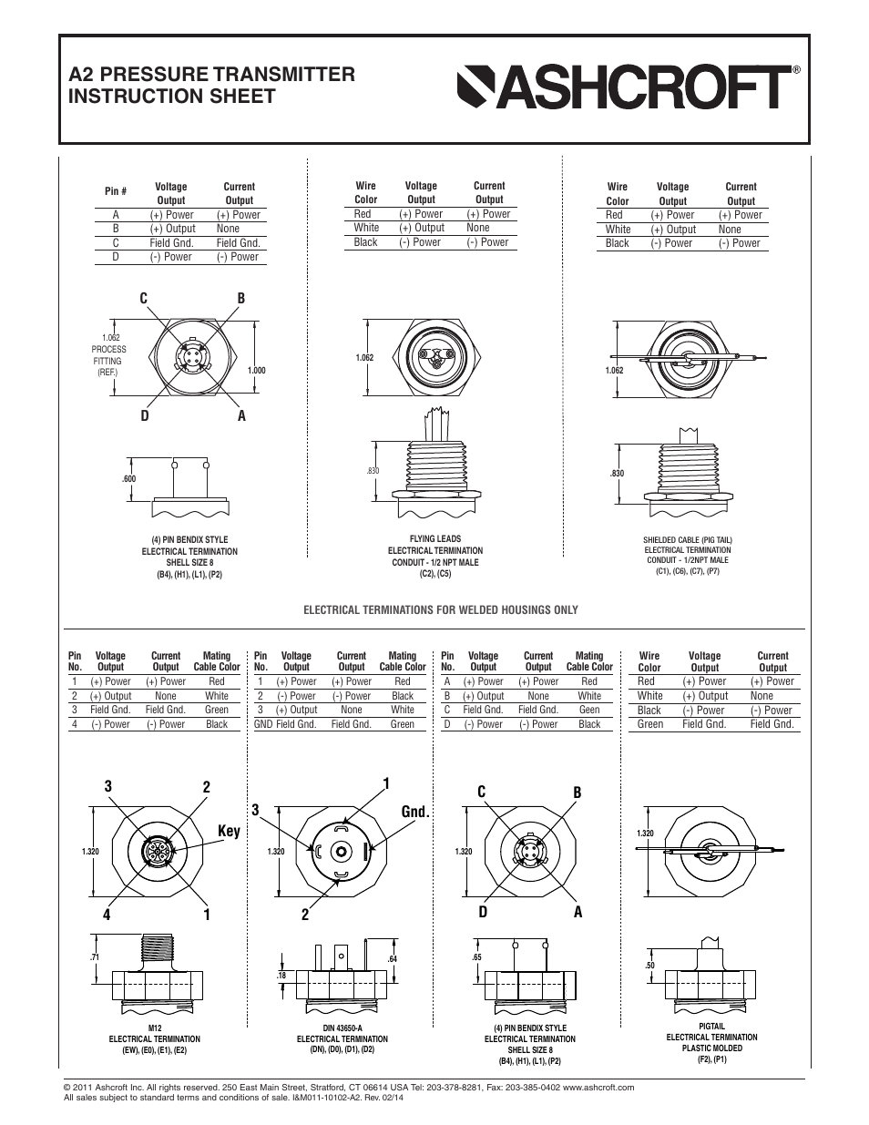 A2 pressure transmitter instruction sheet, Cd b a | Ashcroft A2 - Heavy industrial pressure transmitter User Manual | Page 3 / 4