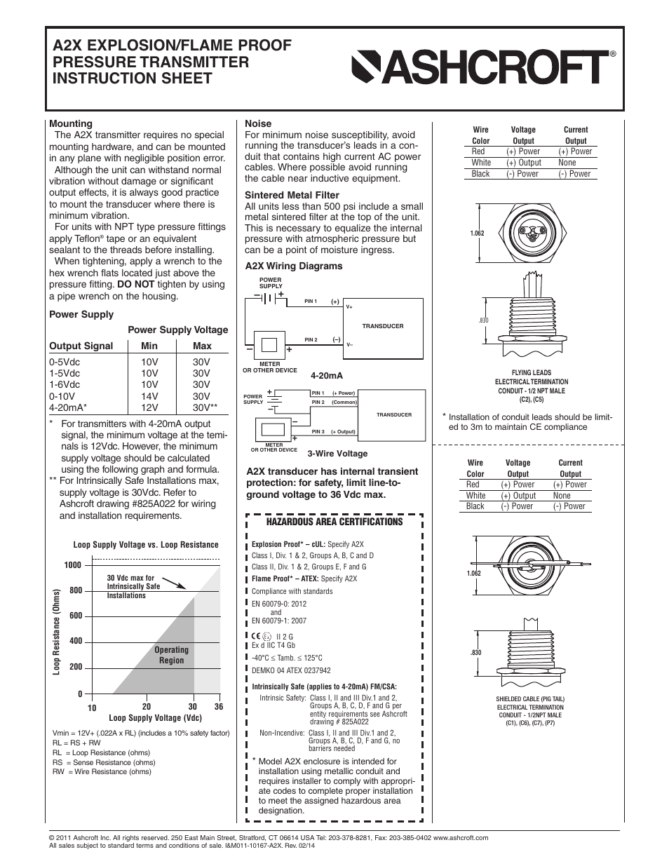 Ashcroft A2X - Pressure Transmitter User Manual | Page 2 / 2