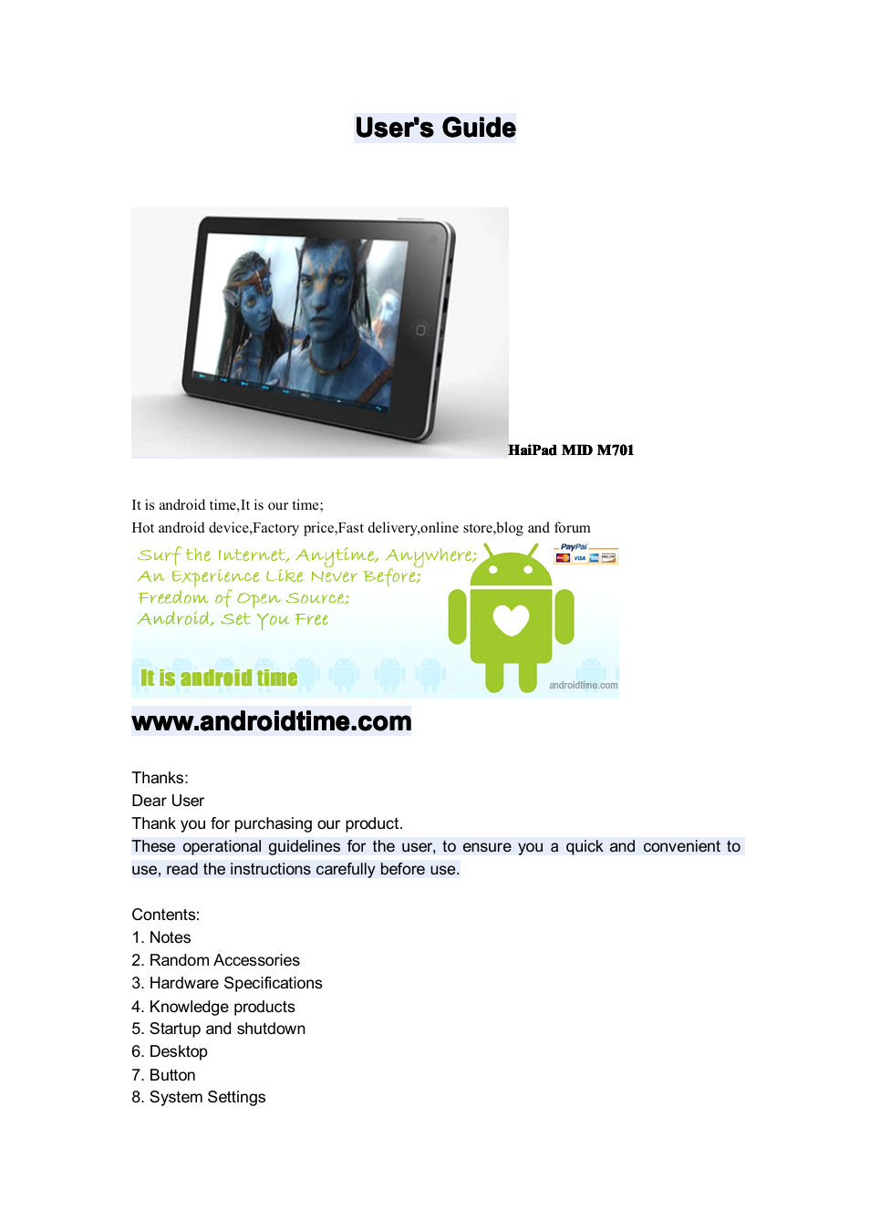 Android MID M701 User Manual | 32 pages