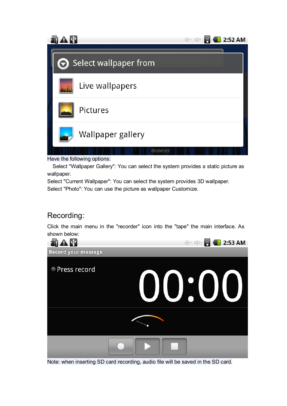 Recording | Android MID M701 User Manual | Page 20 / 32