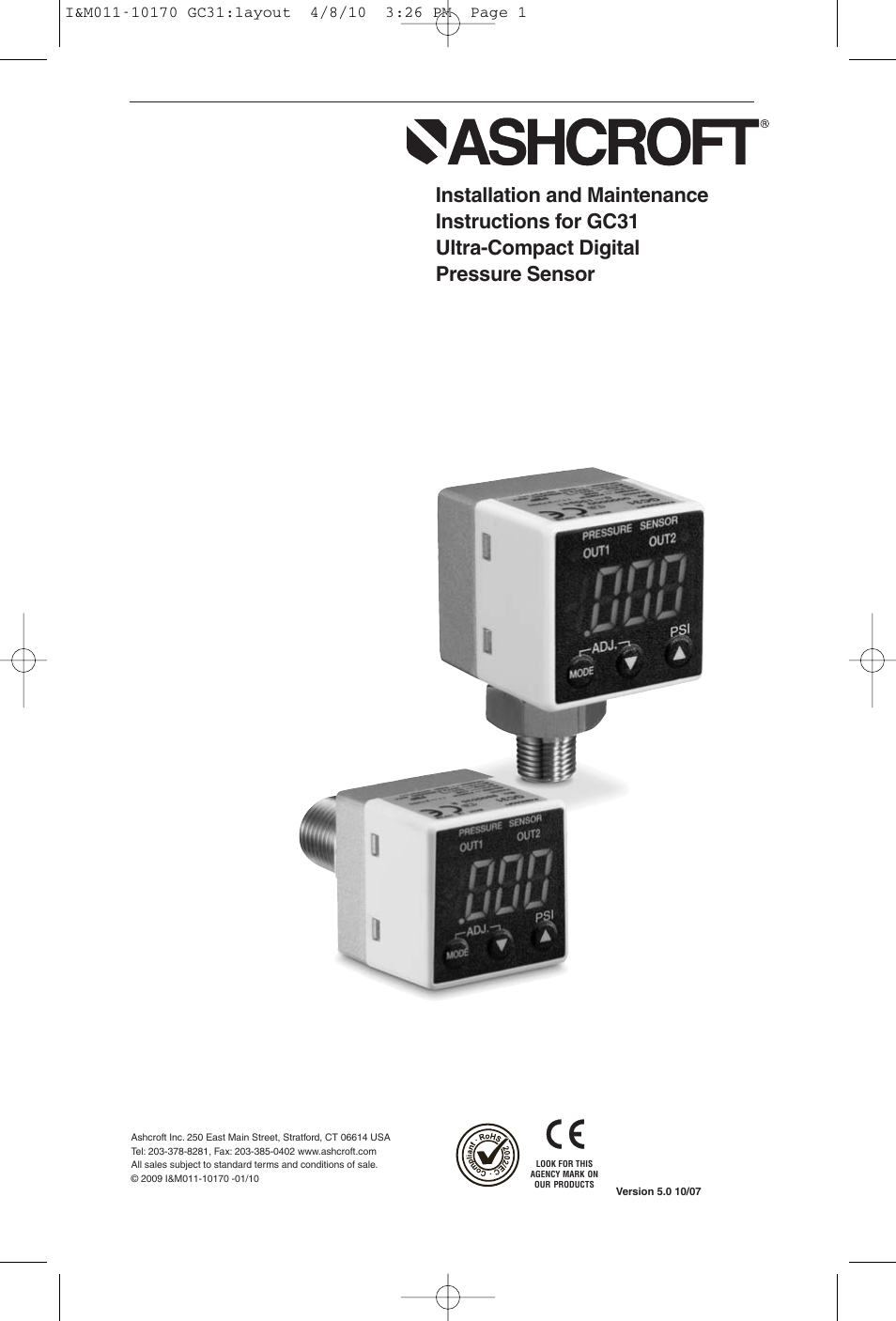 Ashcroft GC31 - Digital Pressure Sensor User Manual | 20 pages