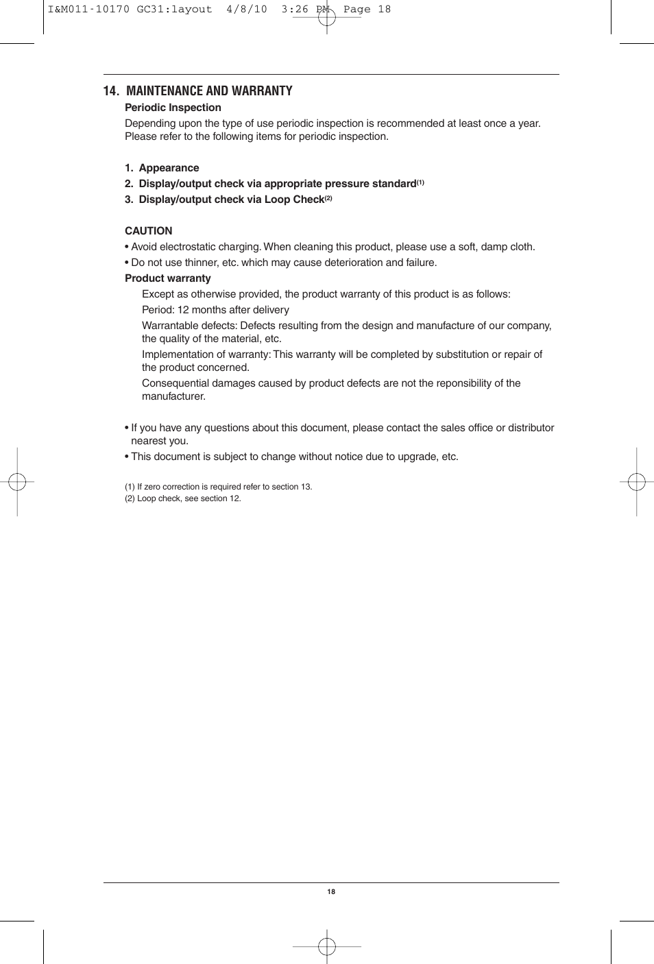 Maintenance and warranty | Ashcroft GC31 - Digital Pressure Sensor User Manual | Page 18 / 20