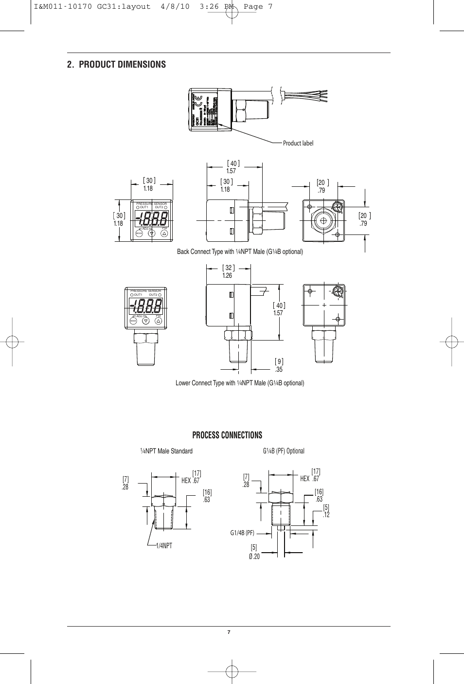 Product dimensions, Process connections | Ashcroft GC31 - Digital Pressure Sensor User Manual | Page 7 / 20