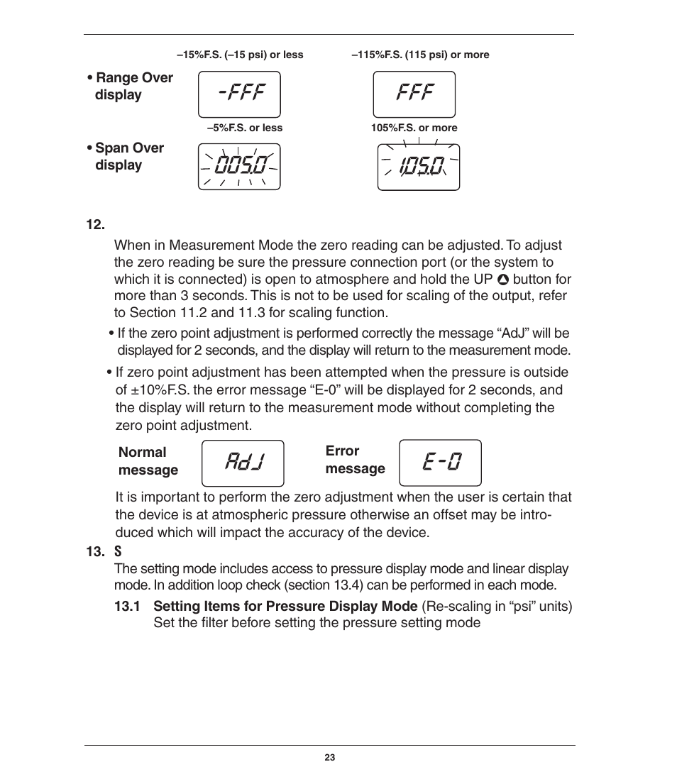 Fff fff 105.0, Adj e-0 | Ashcroft GC51 - Industrial Rangeable Pressure Transmitter User Manual | Page 23 / 32