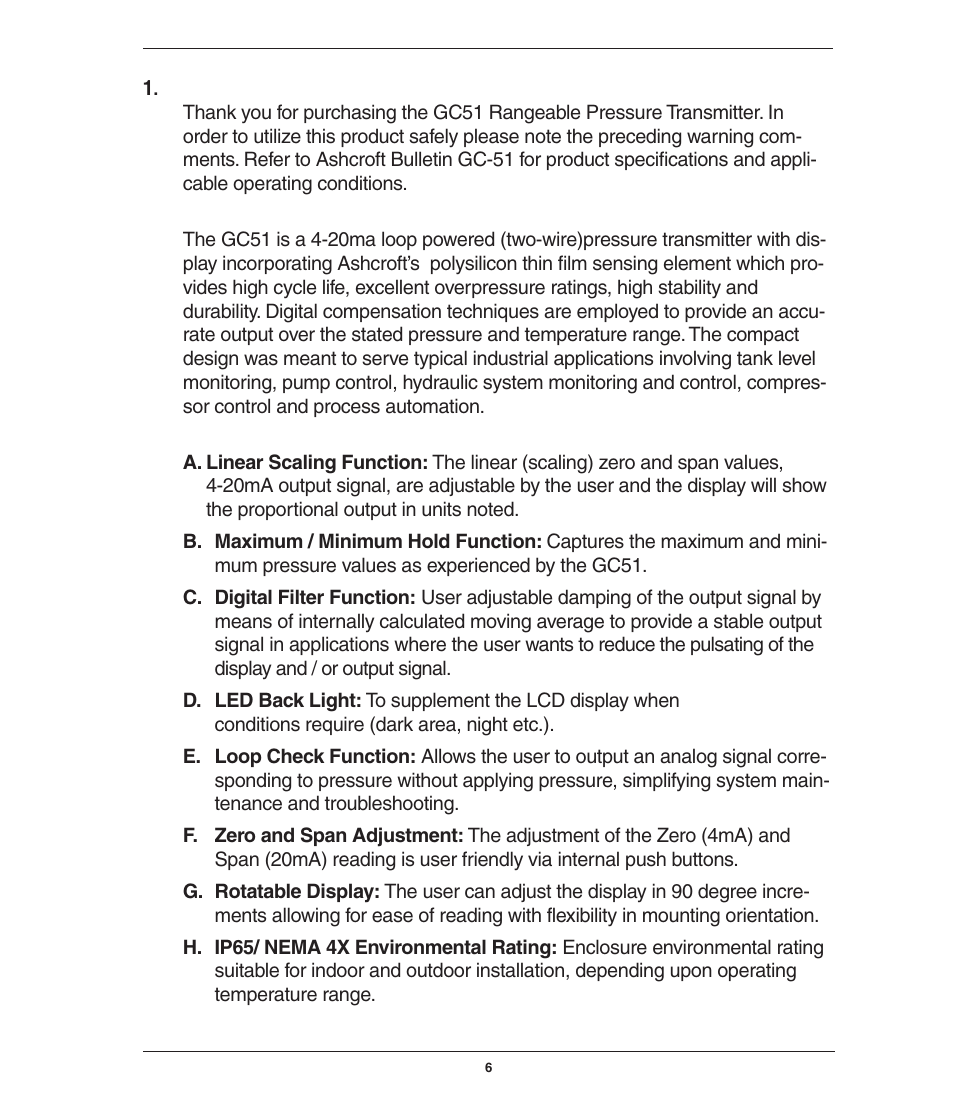 Ashcroft GC51 - Industrial Rangeable Pressure Transmitter User Manual | Page 6 / 32