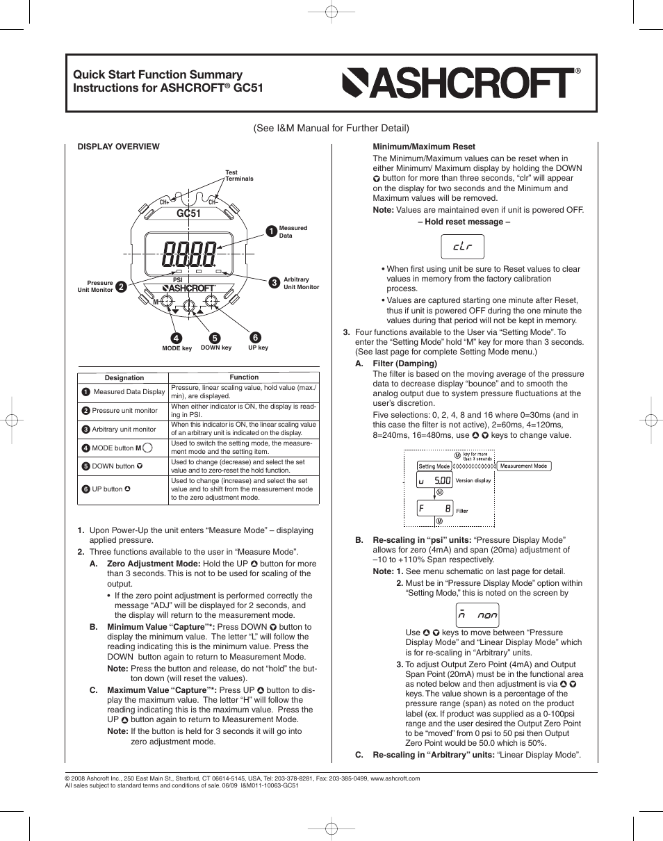 Ashcroft GC51 - Industrial Rangeable Pressure Transmitter User Manual | 2 pages
