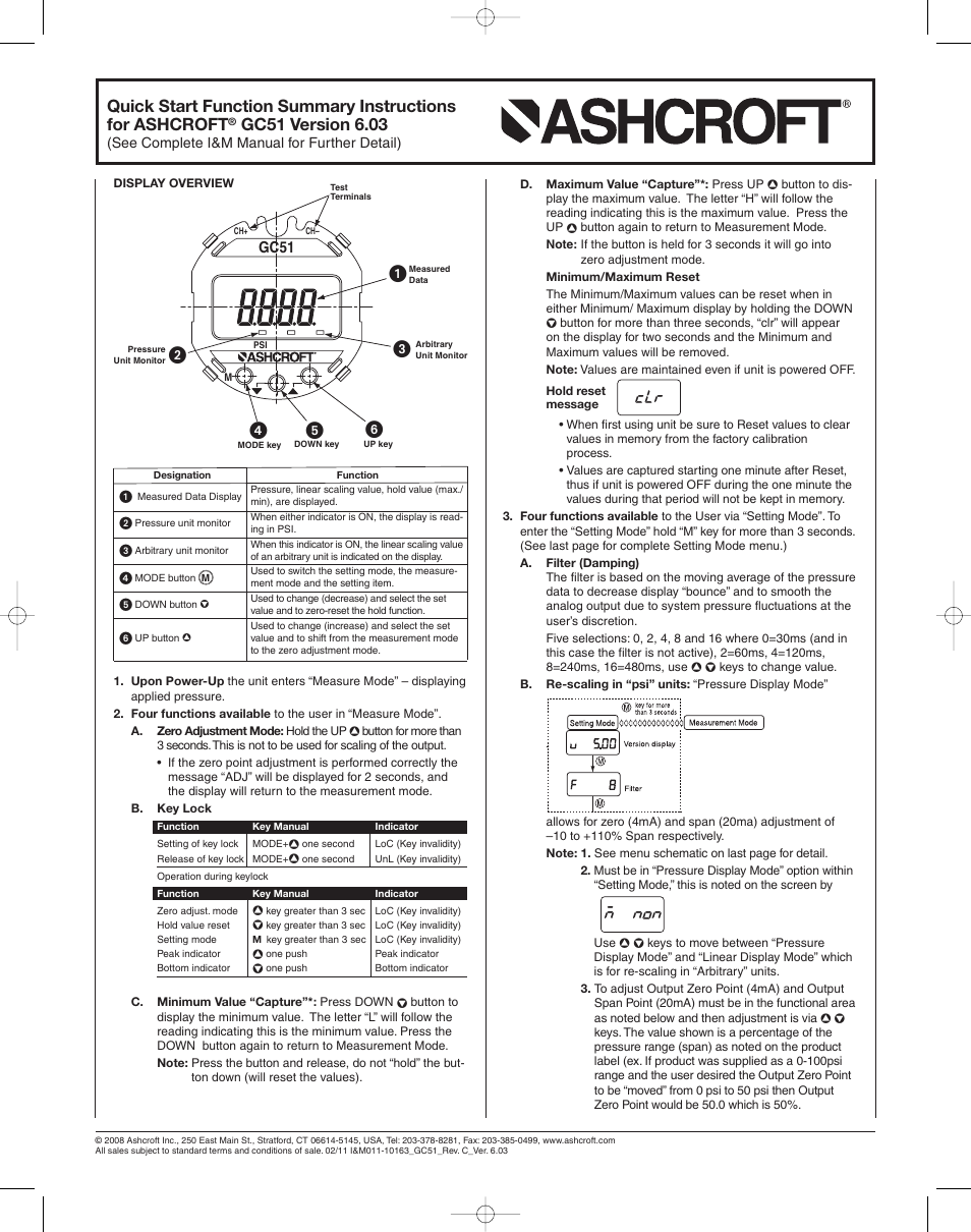 Ashcroft GC51 - Industrial Rangeable Pressure Transmitter User Manual | 4 pages