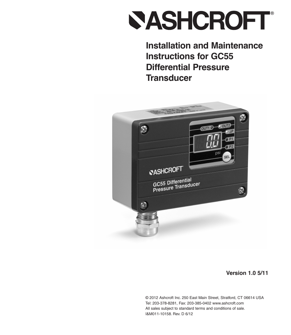Ashcroft GC55 - Differential Pressure Transducer with Digital Display User Manual | 24 pages
