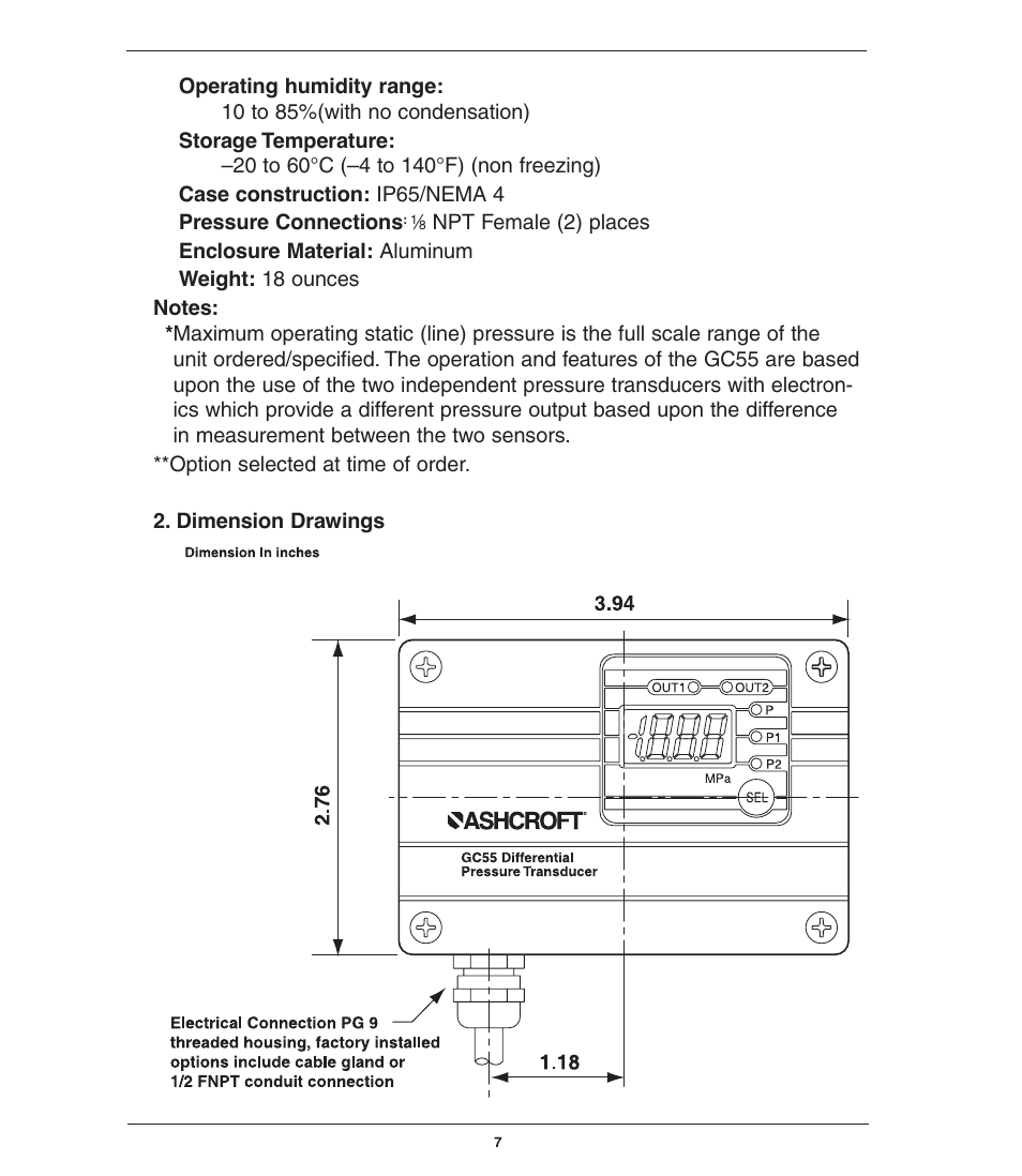 Ashcroft GC55 - Differential Pressure Transducer with Digital Display User Manual | Page 7 / 24