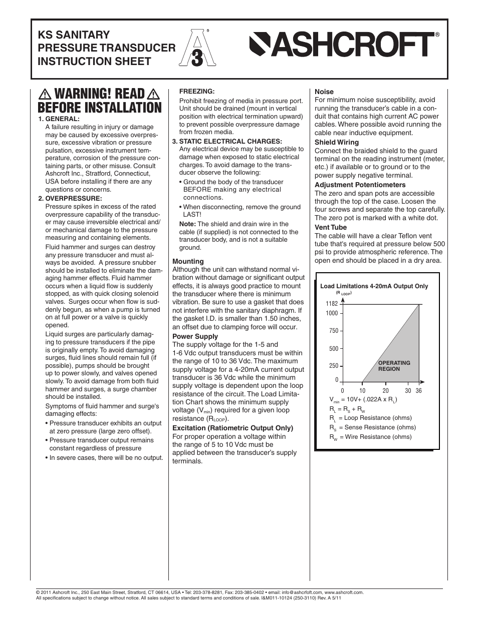 Ashcroft KS - Sanitary Pressure Transmitter User Manual | 2 pages
