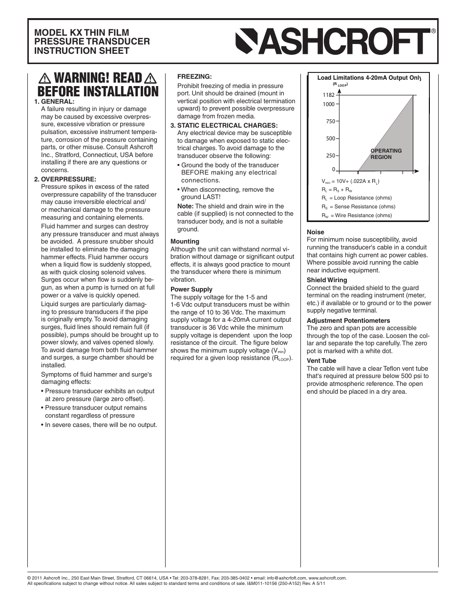 Ashcroft KX - Flush Mount Pressure Transmitter User Manual | 2 pages