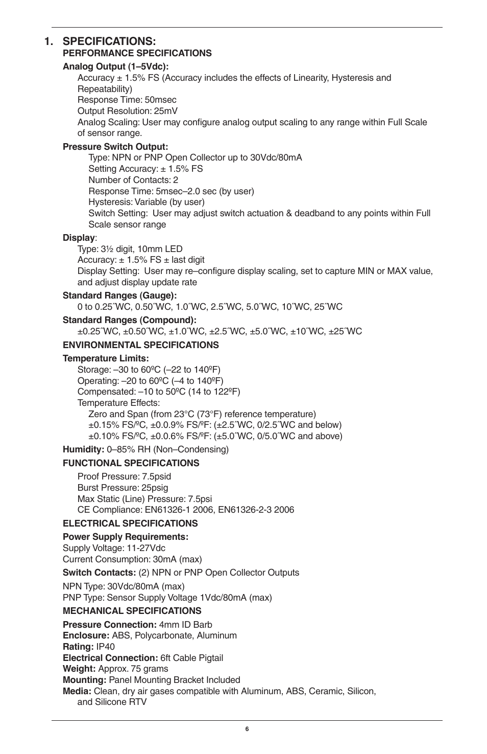 Ashcroft GC30 Ultra-Compact Differential Pressure Sensor User Manual | Page 6 / 20