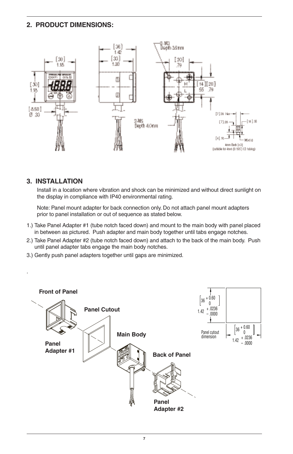 Product dimensions: 3. installation | Ashcroft GC30 Ultra-Compact Differential Pressure Sensor User Manual | Page 7 / 20