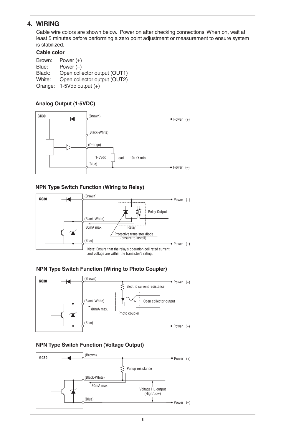 Wiring | Ashcroft GC30 Ultra-Compact Differential Pressure Sensor User Manual | Page 8 / 20