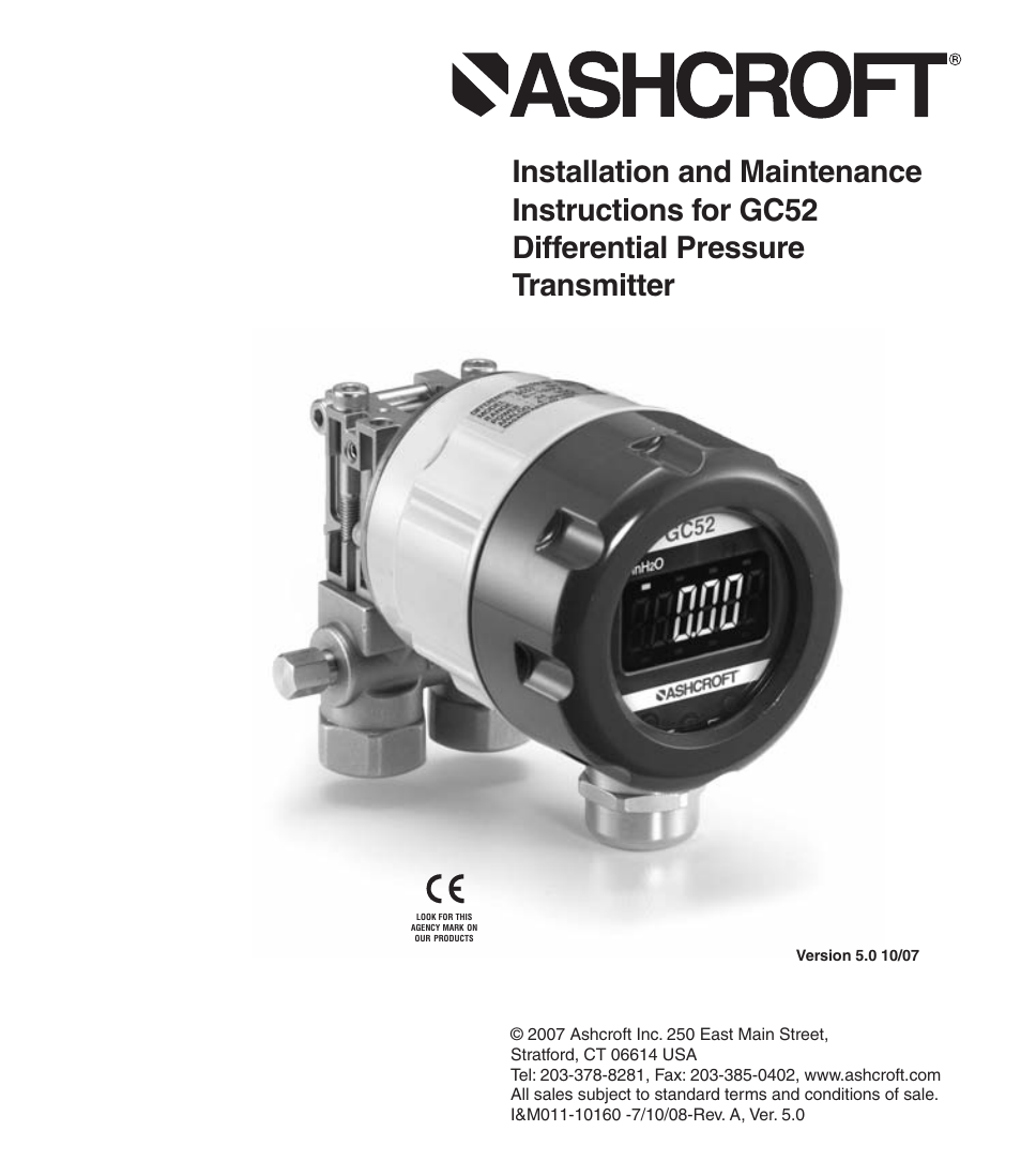 Ashcroft GC52 - Rangeable wet/wet Differential Pressure Transmitter User Manual | 28 pages