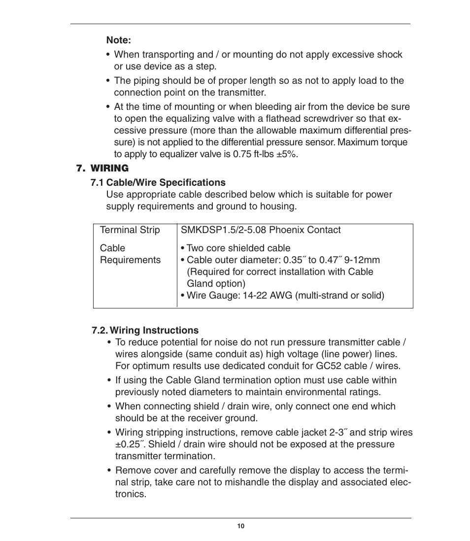 Ashcroft GC52 - Rangeable wet/wet Differential Pressure Transmitter User Manual | Page 10 / 28