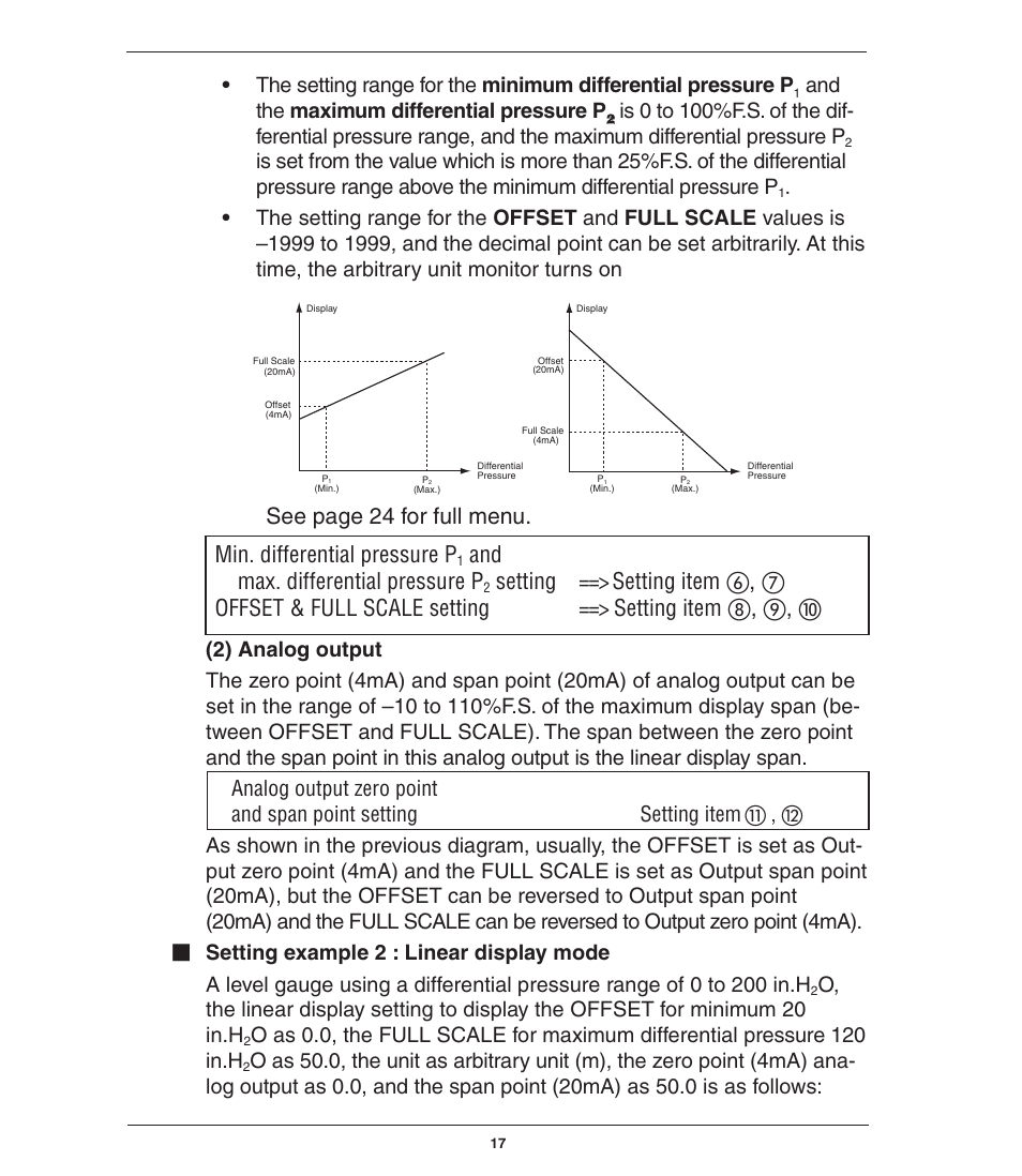 Min. differential pressure p, And max. differential pressure p, See page 24 for full menu | And the maximum differential pressure p | Ashcroft GC52 - Rangeable wet/wet Differential Pressure Transmitter User Manual | Page 17 / 28