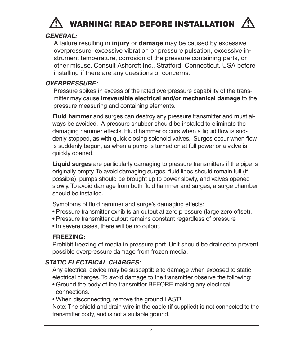Ashcroft GC52 - Rangeable wet/wet Differential Pressure Transmitter User Manual | Page 4 / 28