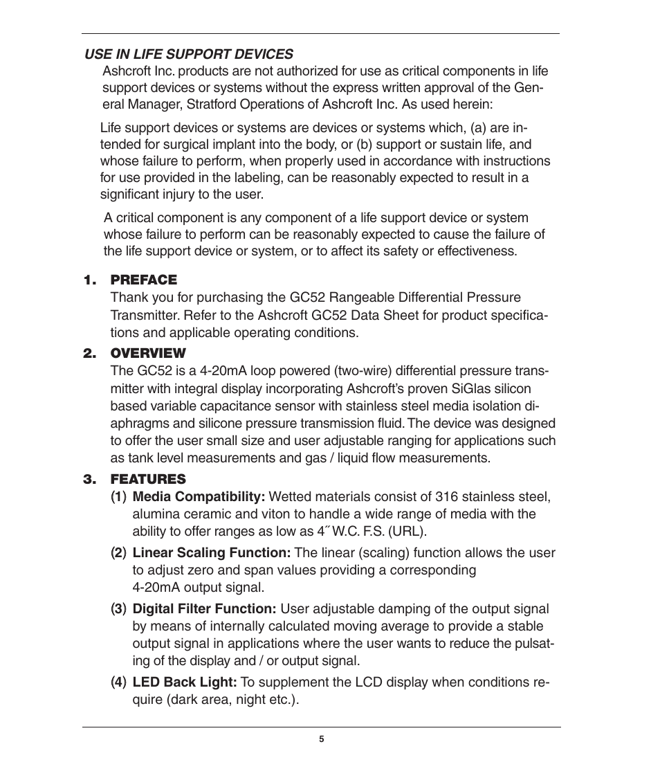 Ashcroft GC52 - Rangeable wet/wet Differential Pressure Transmitter User Manual | Page 5 / 28