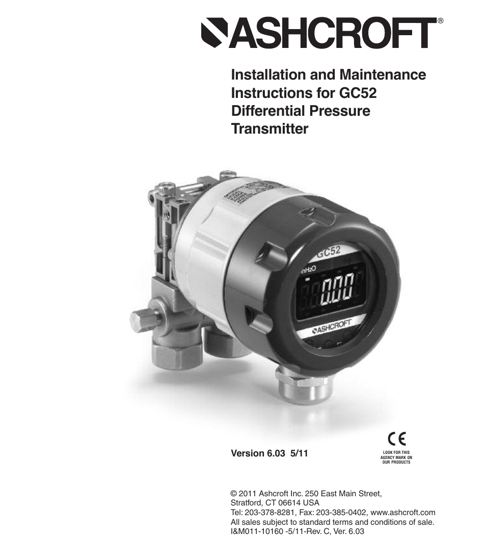 Ashcroft GC52 - Rangeable wet/wet Differential Pressure Transmitter User Manual | 40 pages