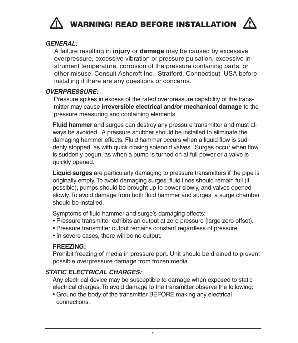 Ashcroft GC52 - Rangeable wet/wet Differential Pressure Transmitter User Manual | Page 4 / 40