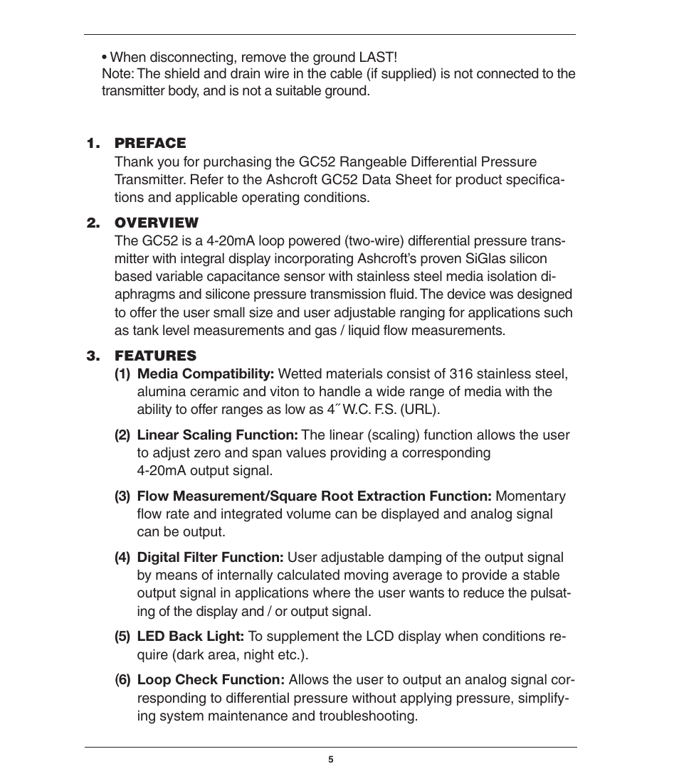 Ashcroft GC52 - Rangeable wet/wet Differential Pressure Transmitter User Manual | Page 5 / 40