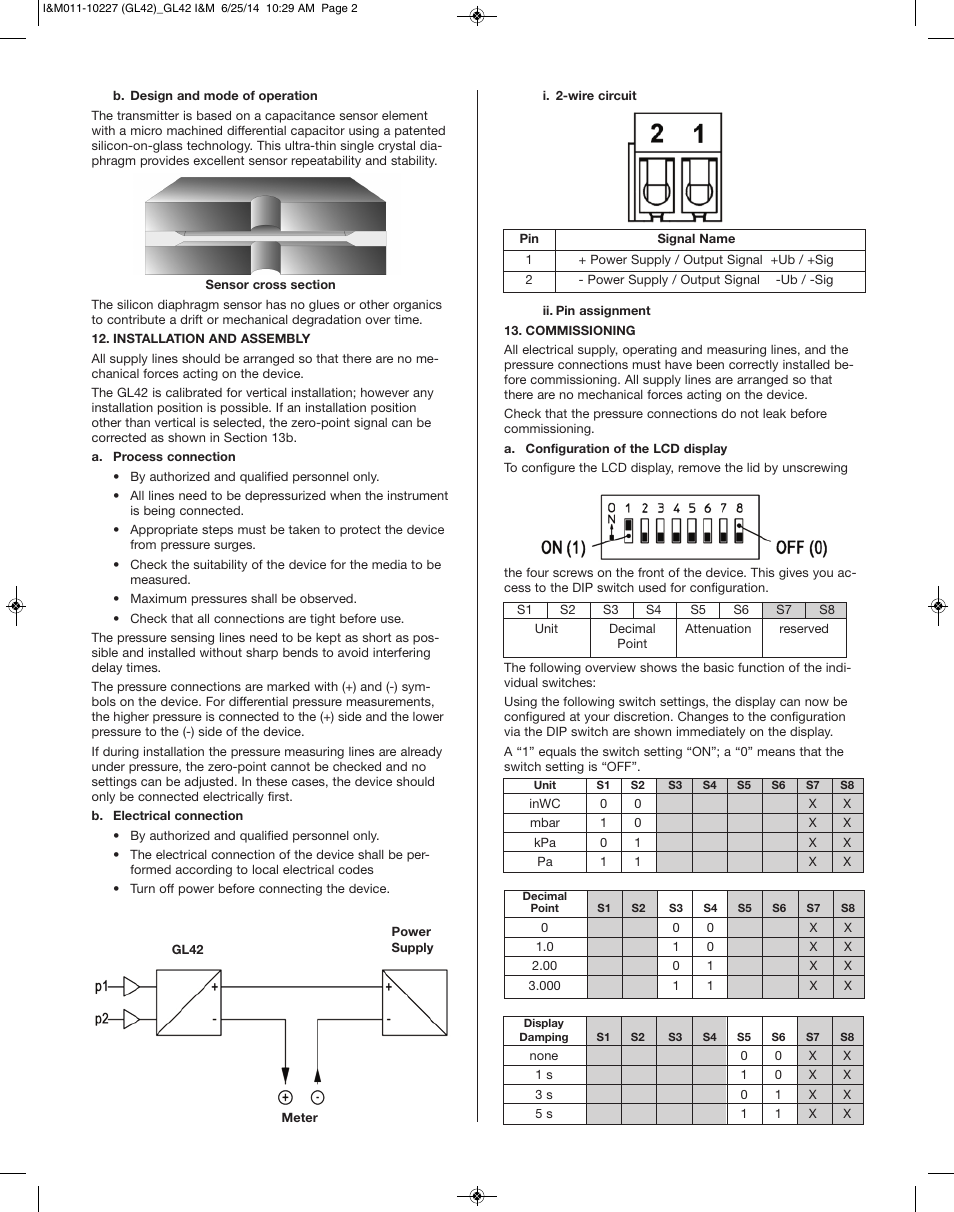 Ashcroft GL42 - Low Differential Indicating Pressure Transmitter User Manual | Page 2 / 4