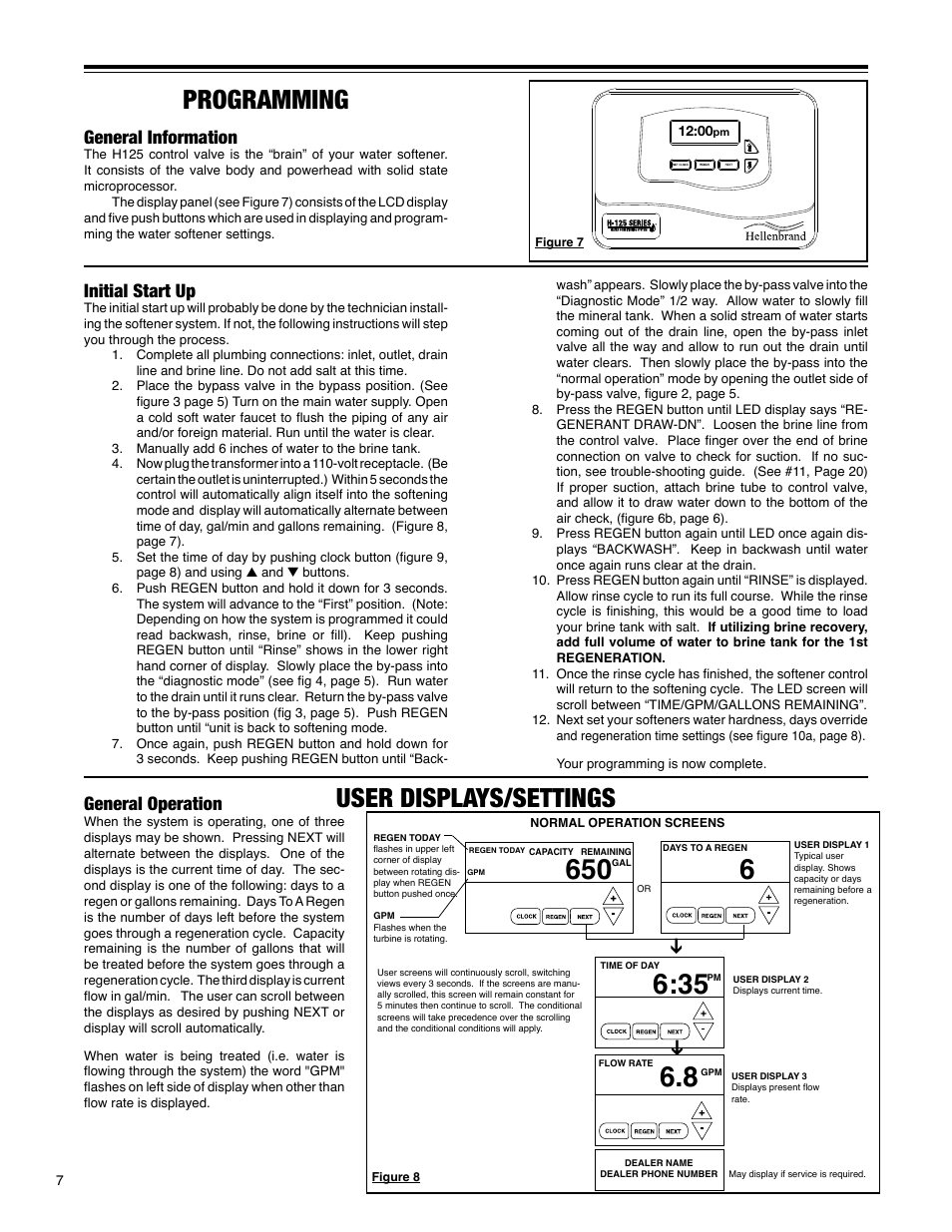Programming, User displays/settings, Initial start up | General information, General operation | Hellenbrand H-125 Series User Manual | Page 7 / 40
