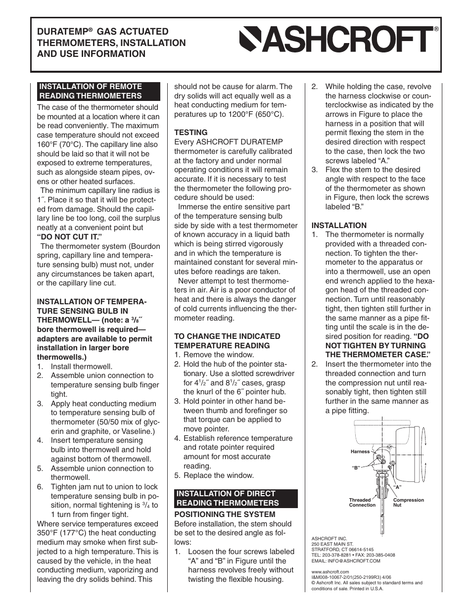 Ashcroft 600H-45 Direct Drive Thermometer User Manual | 4 pages