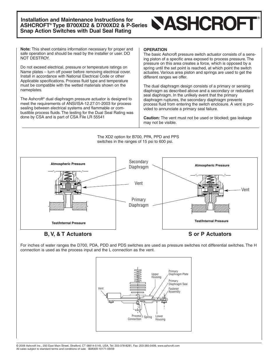 Ashcroft P-N7 pressure switches User Manual | 1 page