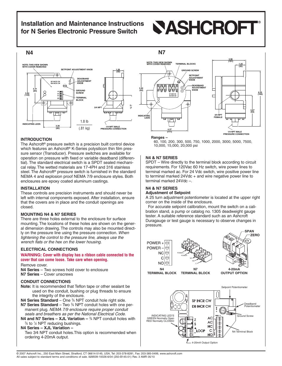Ashcroft NPI pressure switches User Manual | 2 pages
