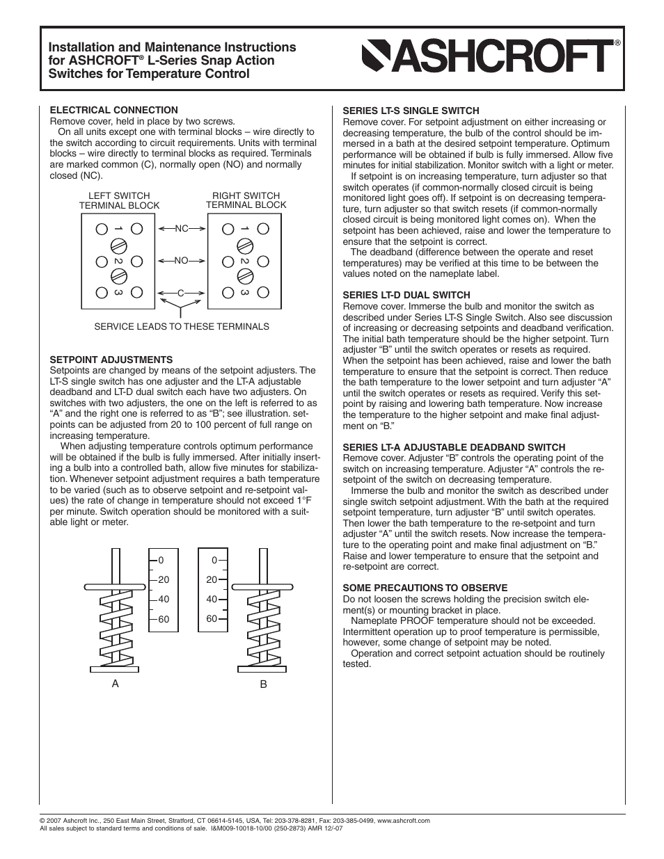 Ashcroft LT - Temperature Switches User Manual | Page 2 / 2