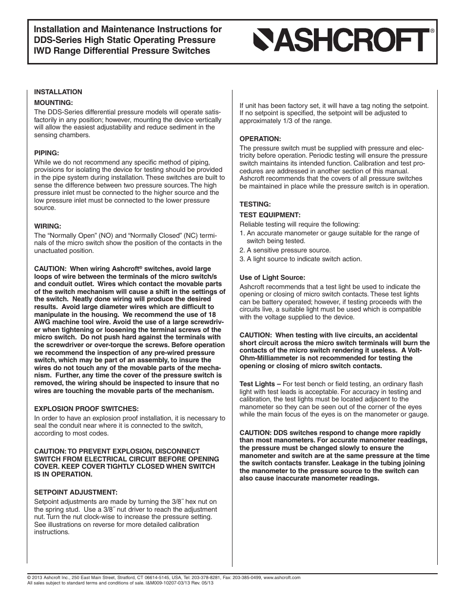 Ashcroft DDS Series DP Switch User Manual | 2 pages