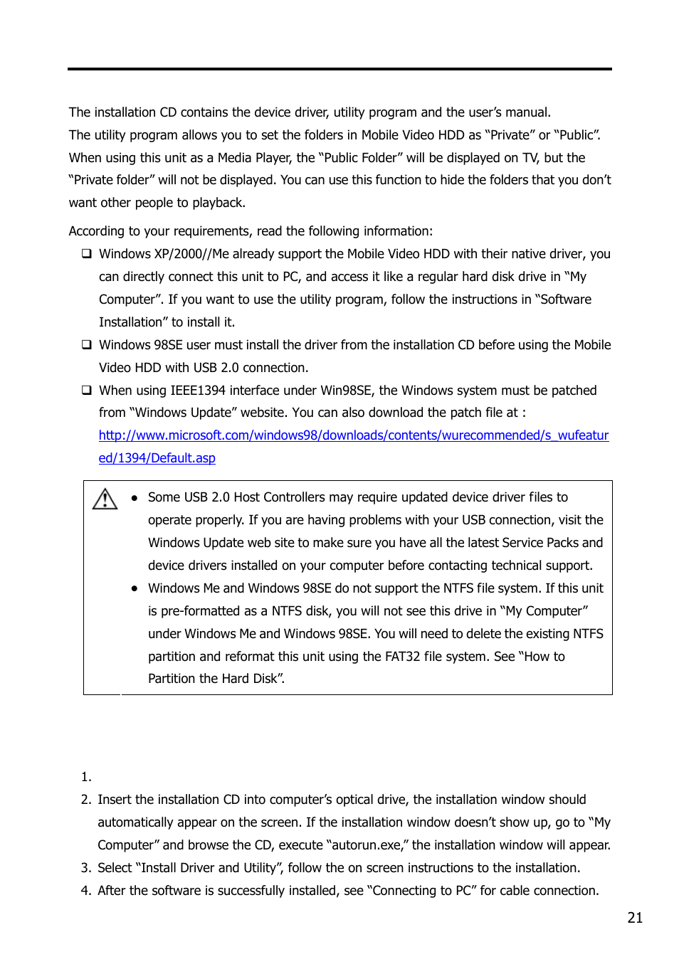 Pc operation, Software installation | Argosy Research Mobile Video HDD User Manual | Page 25 / 43