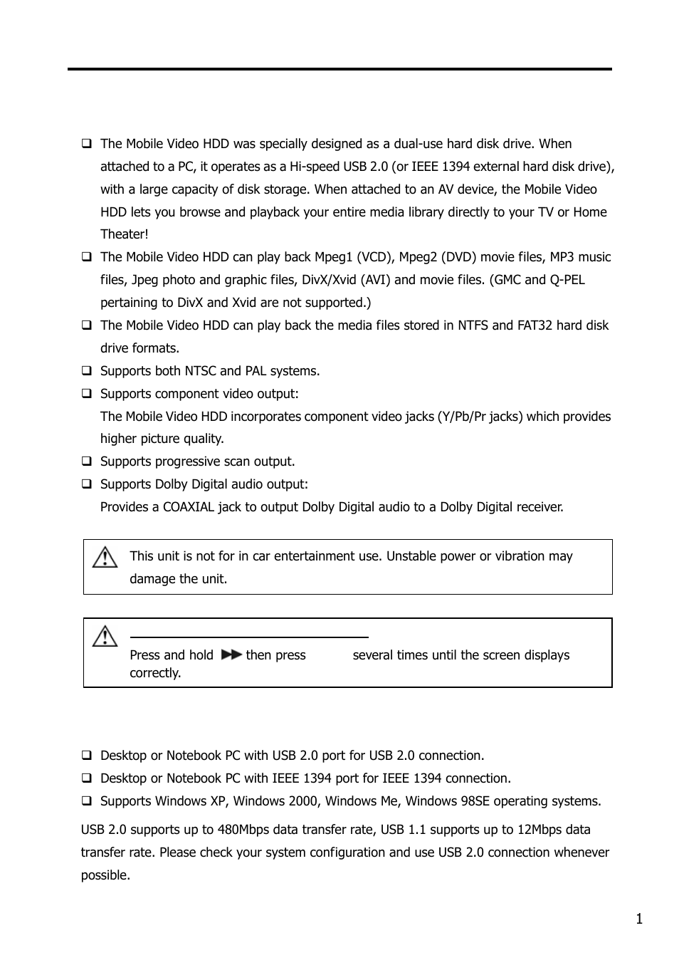 Introduction, Features, System requirements | Argosy Research Mobile Video HDD User Manual | Page 5 / 43