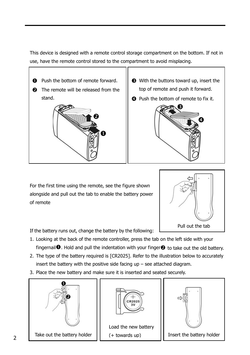 About the remote controller, How to take and store the remote controller, No p q | Using the remote for the first time, Changing the battery of remote | Argosy Research Mobile Video HDD User Manual | Page 6 / 43