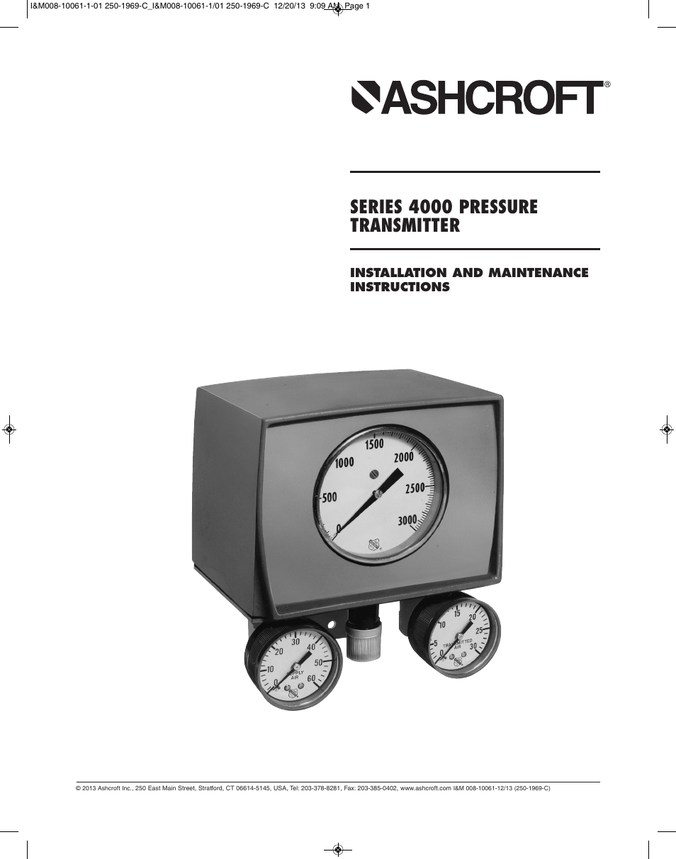 Ashcroft 4480 - Pneumatic Transmitter User Manual | 16 pages