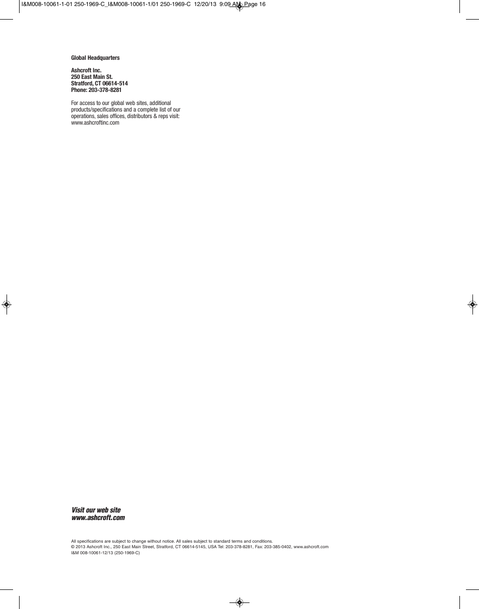 Ashcroft 4480 - Pneumatic Transmitter User Manual | Page 16 / 16