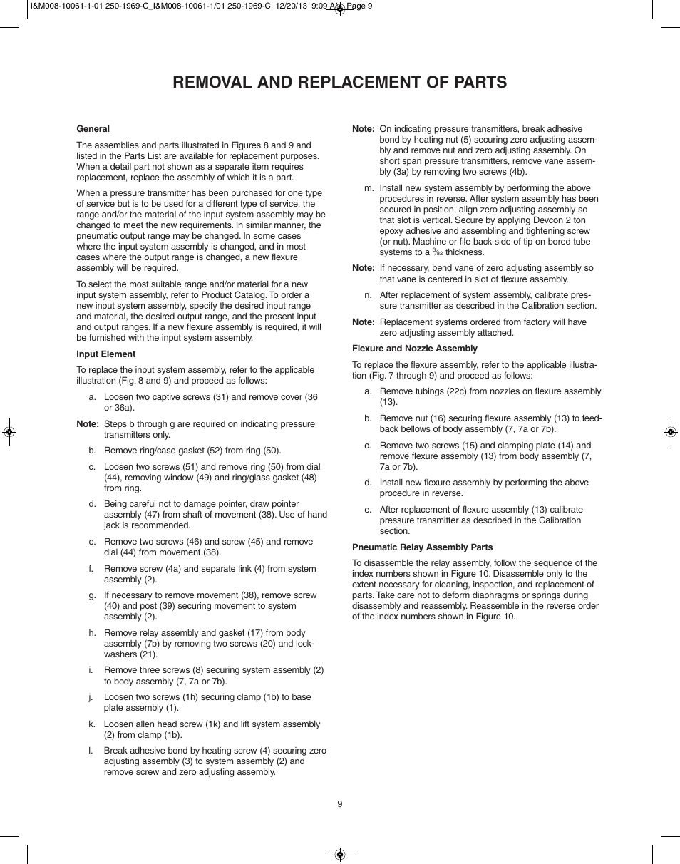 Removal and replacement of parts | Ashcroft 4480 - Pneumatic Transmitter User Manual | Page 9 / 16